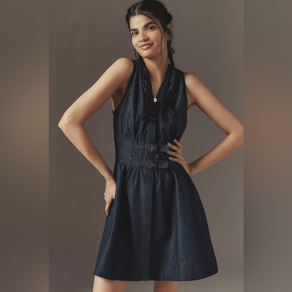 NWT Size S - Anthropologie V-Neck Belted Cotton Denim Mini Dress (NWT US$ 168)